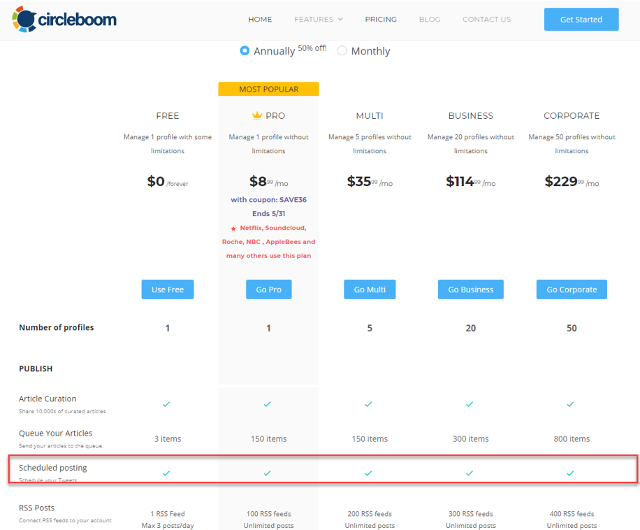 Circleboom Publisher comes with useful extra features for content management at reasonable rates