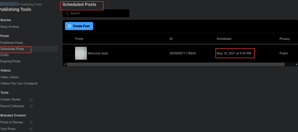 Return to the Publishing Tools tab, pick Scheduled Posts on the left to see the posts you scheduled before.