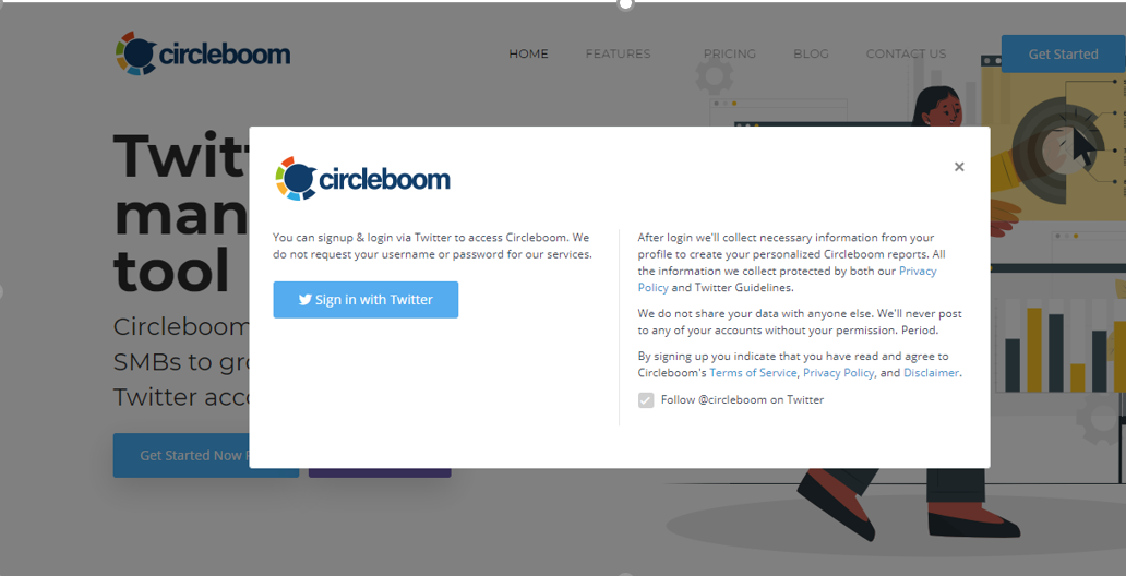 Take a few seconds to sync your Twitter account with Circleboom