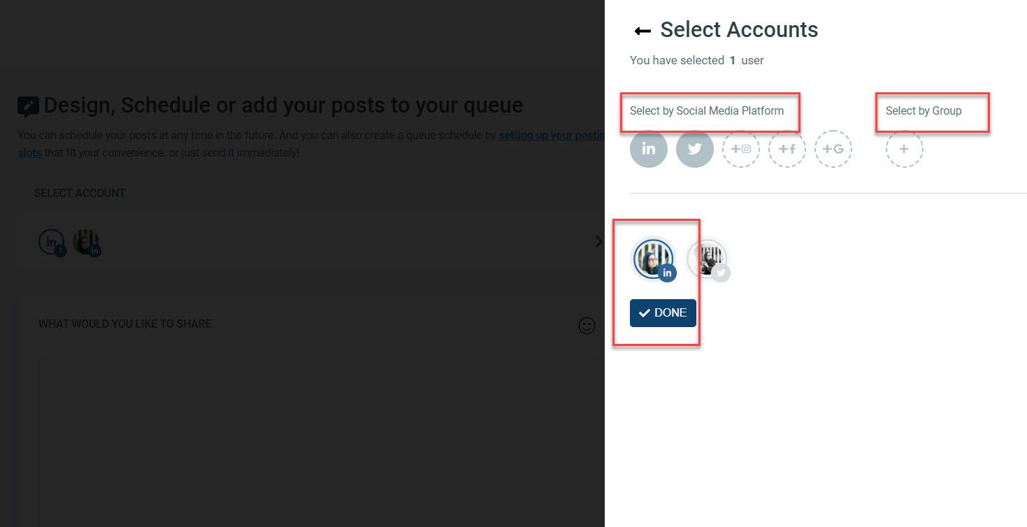 If you manage multiple LinkedIn accounts of different brands, you can group them or select per platform.