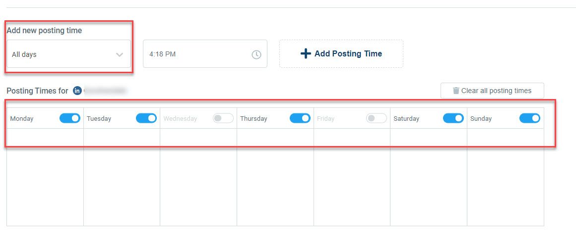 If you have selected articles in bulk to auto post on LinkedIn advanced queue settings will help you to set a timeline for them.