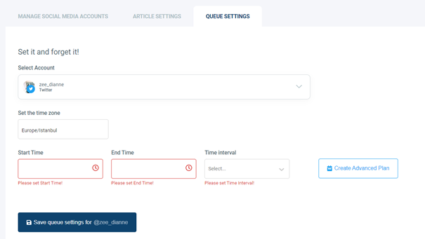 Select the queue intervals for selected articles.