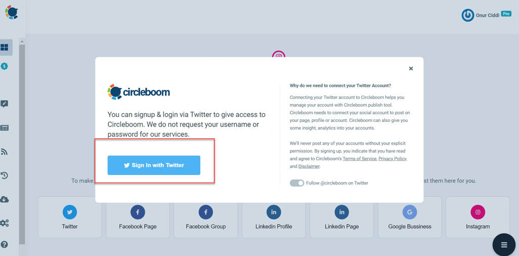 You can link your Twitter, Facebook, LinkedIn, Google My Business, Instagram and Pinterest accounts to Circleboom Publish.