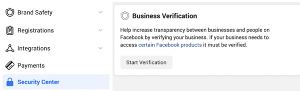 To begin the Facebook verification process, click the “Start Verification” button.