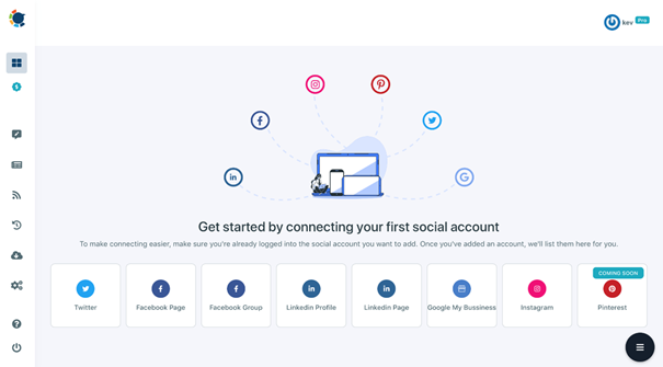 Circleboom social media management tool dashboard welcomes you with social media platform log-in.