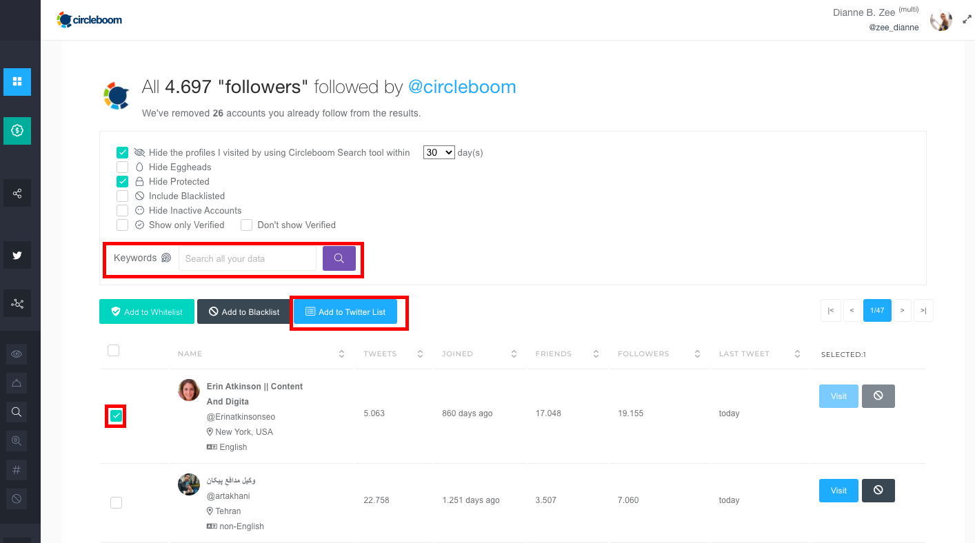 You can create Twitter lists with Circleboom Twitter to hide who you follow on Twitter.
