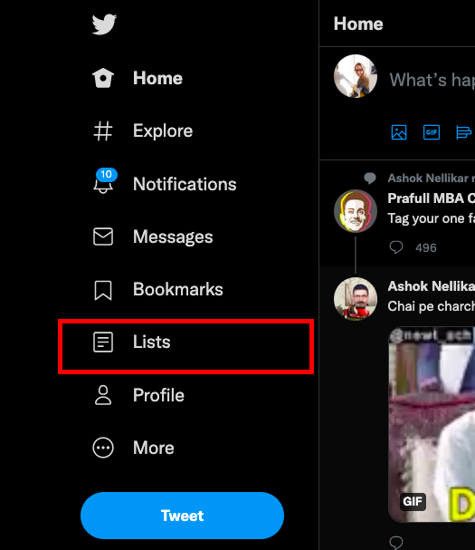You will see the "Lists" option on the navigation menu; click it.