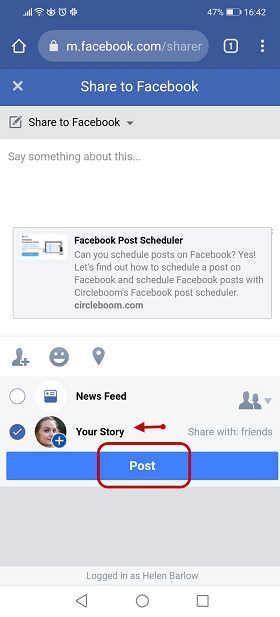 Press on 'Post' to add links to your Facebook stories.
