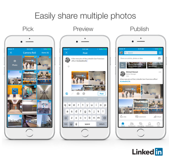 In 2017, LinkedIn announced a new feature making it possible to post multiple photos on LinkedIn 