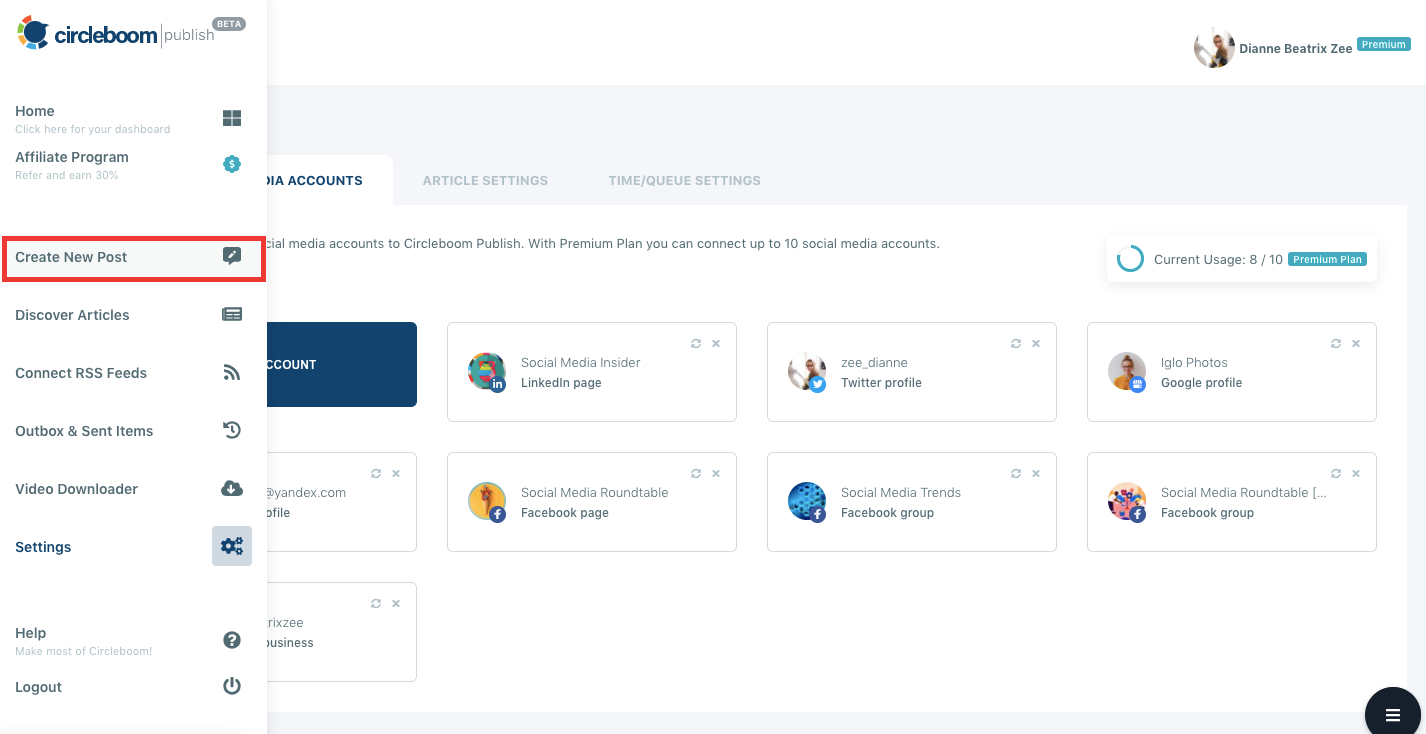 Circleboom Publish dashboard where you can start to manage multiple LinkedIn company pages