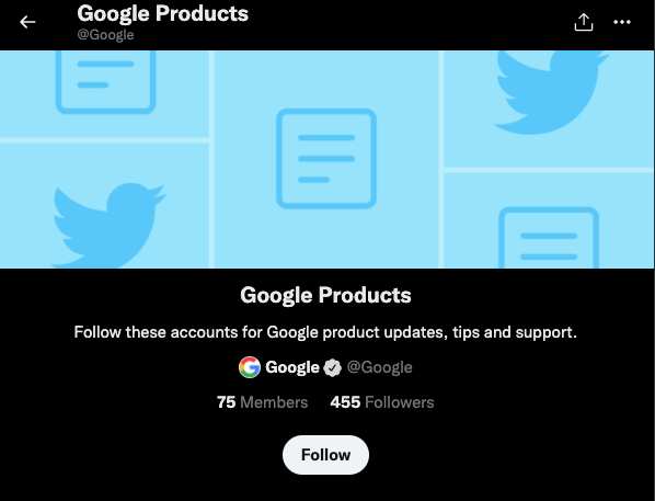 Google Products Twitter list