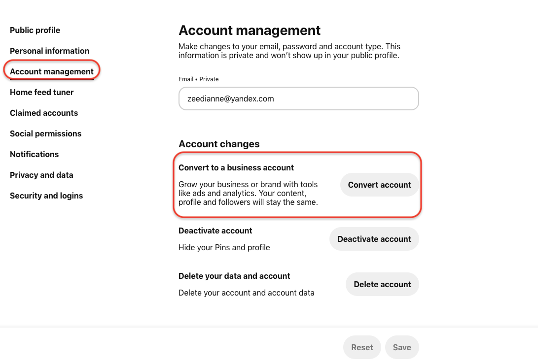 You can click on the "convert account" button.