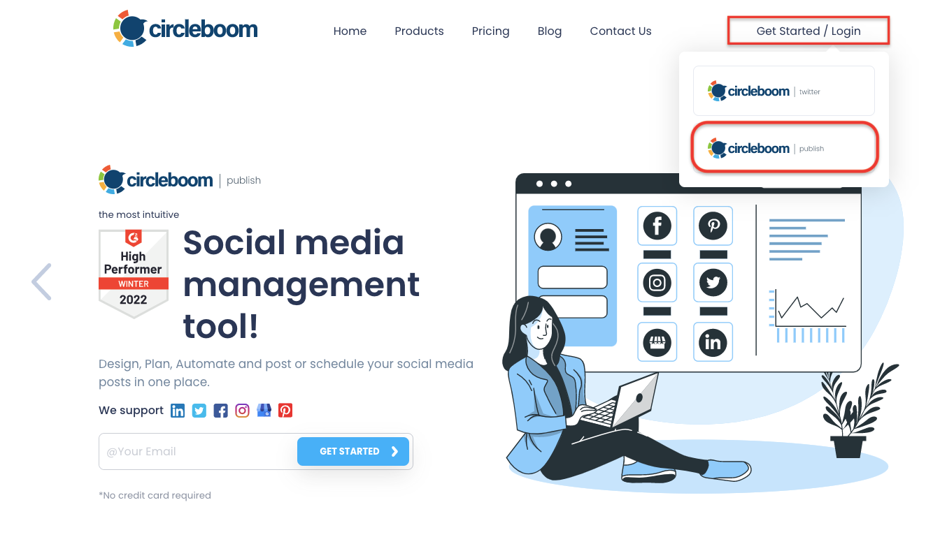 Go to the website of Circleboom and click on Circleboom Publish.