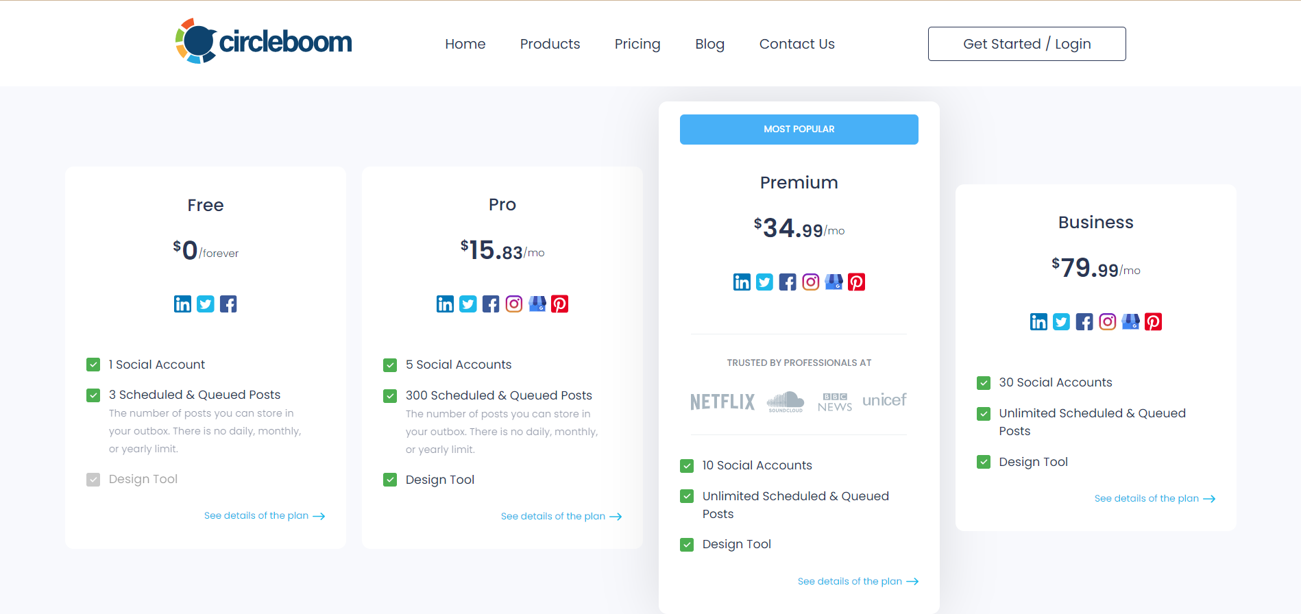 There are four subscription options on Circleboom Publish