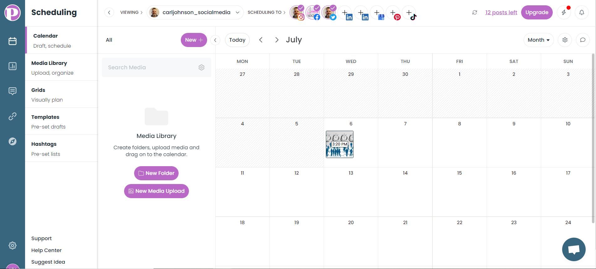 Grid calendar type of Pallyy scheduling tool makes Instagram management easy