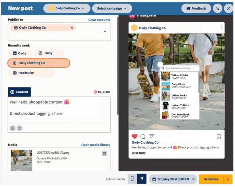 Hootsuite scheduling tool gives a realistic preview of what your post will look like on Instagram