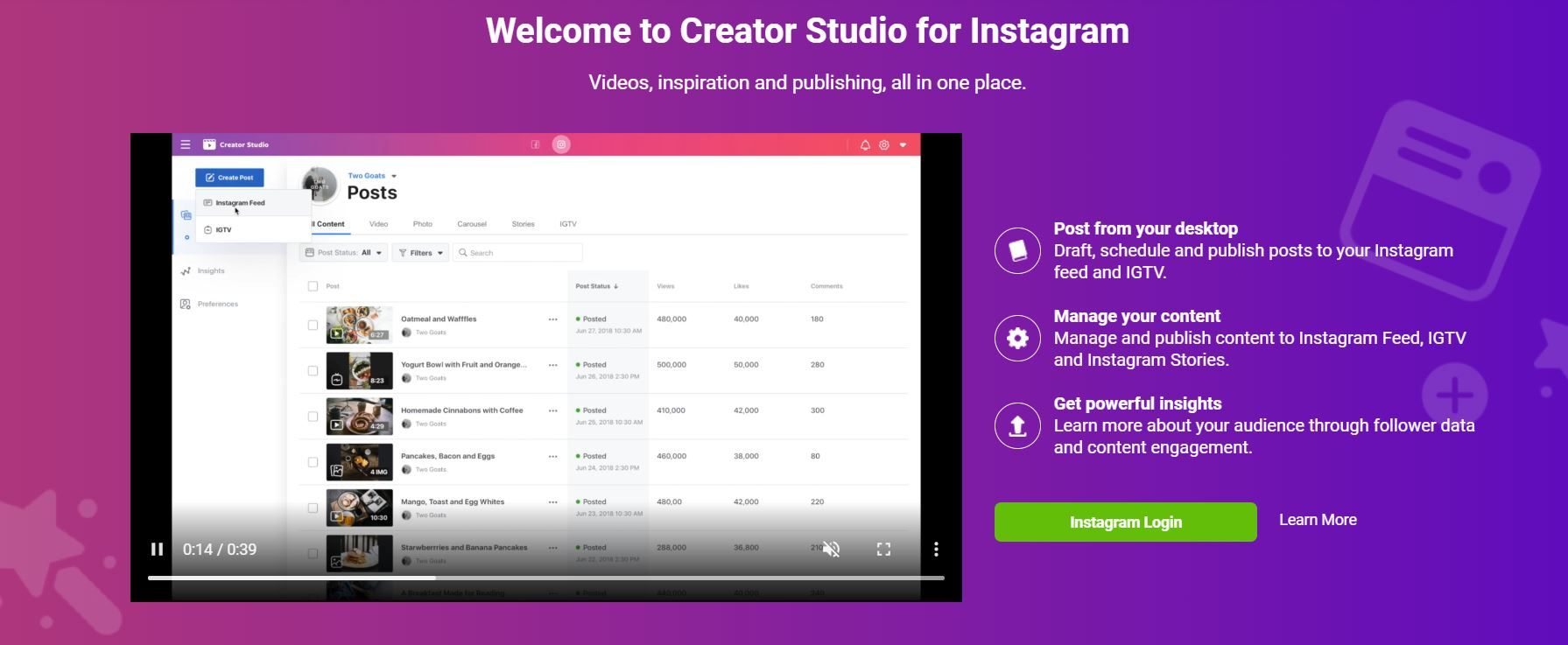 Creator Studio helps draft, schedule and publish posts to your Instagram feed