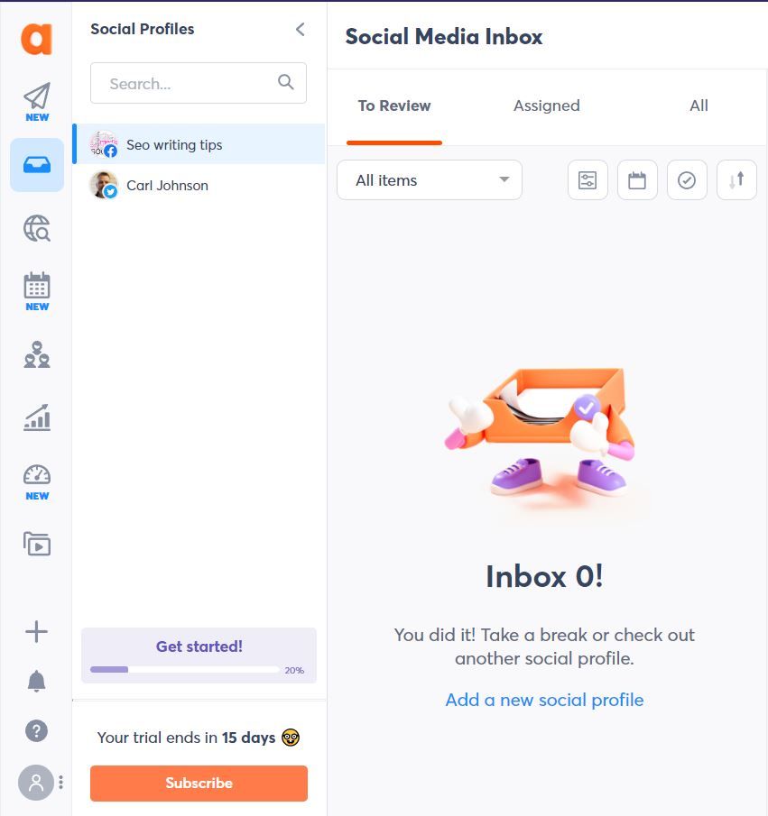 The social inbox of Agorapulse allows to manage all social media messages in one place