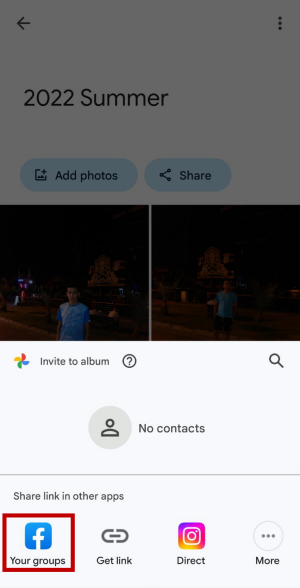 Post an album from Google Photos to Facebook Groups.