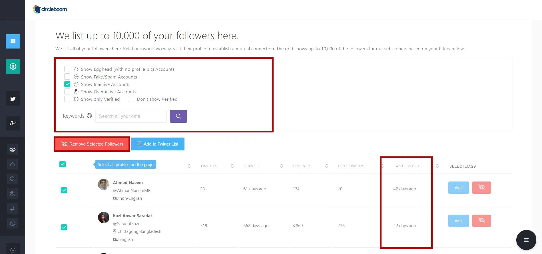 Remove inactive Twitter followers.