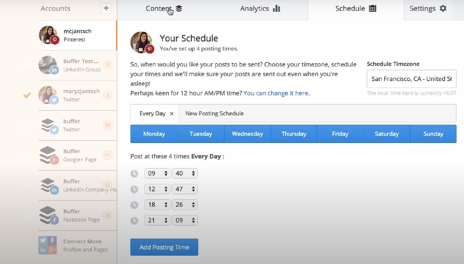Buffer social calendar helps organize and visualize your Pinterest share schedule