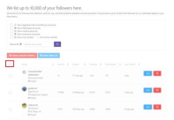 Circleboom Twitter presents your follower lists and allows bulk remove your followers in seconds